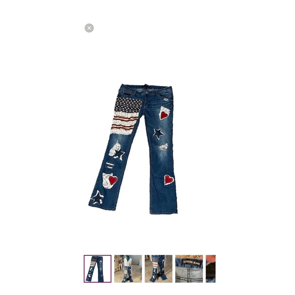 Upcycled Express Distressed Patchwork Embroidered… - image 1